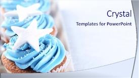  Presentation with illustration for 75th birthday party - PPT layouts featuring vanilla cupcakes with blue frosting background and a sky blue colored foreground