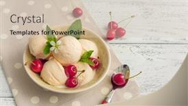  Presentation with vanilla - Presentation design having vanilla ice cream with cherries on wooden background background and a soft green colored foreground