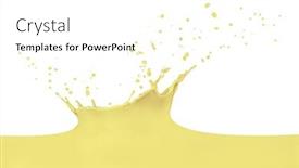  Presentation with vanilla splash - Cool new theme with motherhood pregnancy people and kids clothing concept - happy woman holding and looking at pink baby girls bodysuit at home over snow backdrop and a light gray colored foreground