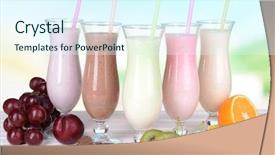  Presentation with milkshake - Cool new PPT theme with vanilla milkshake - milk shakes with fruits backdrop and a sky blue colored foreground