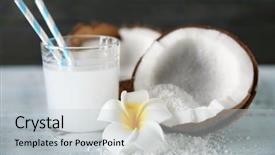  Presentation with milk coconut - PPT theme featuring vanilla milkshake - tasty milk shake with coconut background and a light gray colored foreground