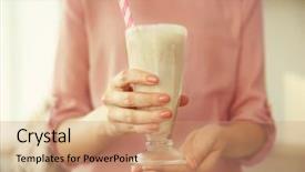  Presentation with yogurt fruits milk shake - Theme featuring vanilla milkshake - woman holding tasty milk shake background and a coral colored foreground