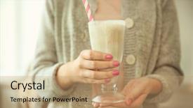  Presentation with yogurt fruits milk shake - PPT theme consisting of vanilla milkshake - woman holding tasty milk shake background and a coral colored foreground