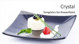  Presentation with vanilla - Presentation theme with vanilla mousse dessert on square black plate with cranberries background and a white colored foreground