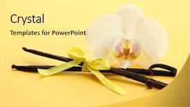  Presentation with vanilla - PPT layouts having vanilla pods with flower on yellow background background and a blonde colored foreground