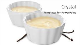  Presentation with pudding - Theme with vanilla pudding in ceramic bowls background and a white colored foreground