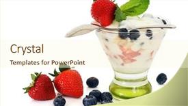  Presentation with yogurt - Colorful theme enhanced with vanilla yogurt over strawberries banana backdrop and a cream colored foreground