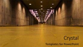  Presentation with pathway - PPT theme with vantage point - empty abandoned hallway background and a gold colored foreground