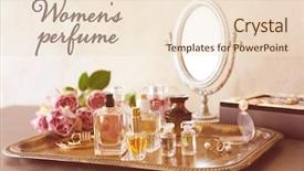  Presentation with women in oil and gas - Presentation theme featuring water vapor - women's perfume tray with bottles background and a  colored foreground