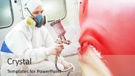  Presentation with auto repair - PPT theme enhanced with vapor machine - auto painting worker red car background and a lemonade colored foreground