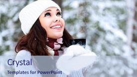  Presentation with vapor trail - Beautiful presentation design featuring vapor trail - happy woman with a cup backdrop and a sky blue colored foreground