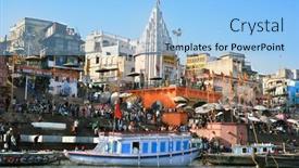  Presentation with ghat - Presentation featuring varanasi-india-13-february-puja background and a  colored foreground