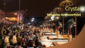  Presentation with ghat - Amazing slide deck having varanasi-india-february-09-hindu backdrop and a tawny brown colored foreground