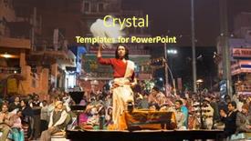  Presentation with ghat - PPT theme consisting of varanasi-india-february-09-hindu background and a tawny brown colored foreground