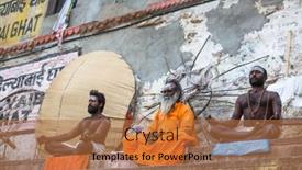  Presentation with ghat - Slide set consisting of varanasi-india-mar-15-2018 background and a coral colored foreground