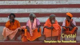  Presentation with ghats - Audience pleasing presentation theme consisting of varanasi-india-mar-17-2018 backdrop and a tawny brown colored foreground