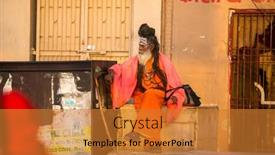  Presentation with ghats - Theme enhanced with varanasi-india-mar-19-2018 background and a gold colored foreground