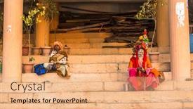  Presentation with ghats - Presentation design enhanced with varanasi-india-mar-21-2018 background and a coral colored foreground