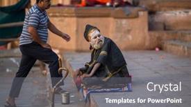  Presentation with ghats - Theme with varanasi-india-mar-21-2018 background and a gray colored foreground