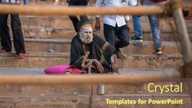  Presentation with ghats - Beautiful theme featuring varanasi-india-mar-21-2018 backdrop and a violet colored foreground