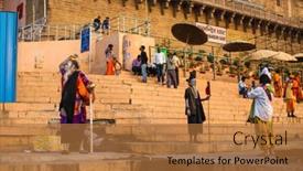  Presentation with ghats - Amazing presentation theme having varanasi-india-mar-21-2018 backdrop and a coral colored foreground