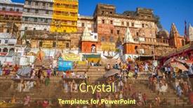  Presentation with ghat - Presentation theme enhanced with varanasi-india-march-23-hindu background and a  colored foreground