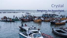  Presentation with india ganges - Beautiful presentation theme featuring varanasi-uttar-pradesh-india-july backdrop and a sky blue colored foreground