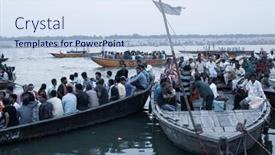 Presentation with india ganges - Presentation theme having varanasi-uttar-pradesh-india-july background and a sky blue colored foreground