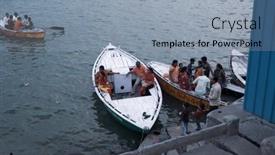  Presentation with india ganges - Beautiful presentation theme featuring varanasi-uttar-pradesh-india-july backdrop and a light gray colored foreground