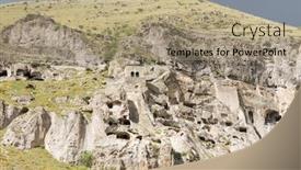  Presentation with cave - Slide deck consisting of vardezia cave city georgia background and a coral colored foreground