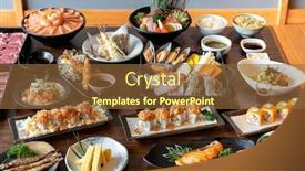  Presentation with japanese food - Colorful PPT theme enhanced with vareity-of-japanese-food backdrop and a tawny brown colored foreground