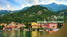  Presentation with green lake - Slide deck consisting of varenna-italy-picturesque-town background and a tawny brown colored foreground