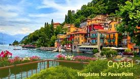  Presentation with green lake - Amazing PPT layouts having varenna-italy-picturesque-town backdrop and a tawny brown colored foreground