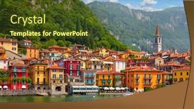  Presentation with green lake - Cool new PPT theme with varenna-italy-picturesque-town backdrop and a tawny brown colored foreground