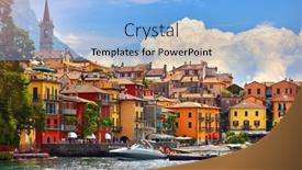  Presentation with green lake - Presentation design featuring varenna-italy-picturesque-town background and a light blue colored foreground