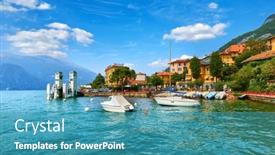  Presentation with summer trees - Presentation theme featuring varenna-italy-picturesque-town background and a teal colored foreground