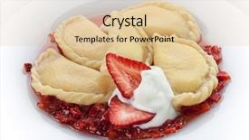  Presentation with dessert - Beautiful slide set featuring varenyky or pierogy stuffed with cottage cheese served with sour cream and strawberry sauce a traditional ukrainian or polish dessert backdrop and a lemonade colored foreground