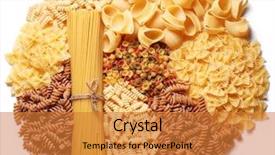  Presentation with macaroni - Theme enhanced with variations of italian macaroni isolated on white background background and a gold colored foreground