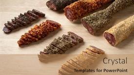  Presentation with spanish - PPT layouts with variaton-of-traditional-spanish-fuet background and a coral colored foreground