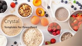  Presentation with walnut - Presentation design featuring variaty-of-raw-cereals-fruits background and a coral colored foreground
