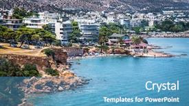  Presentation with panoramic - Beautiful slides featuring varied people - panoramic view on varkiza seafront backdrop and a teal colored foreground