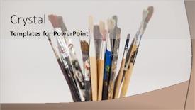  Presentation with paint brush brash and red - PPT theme featuring varieties of paint brushes in jar against white background background and a light gray colored foreground