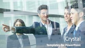  Presentation with planning - Slides enhanced with variety management plan - business people discuss the project background and a  colored foreground