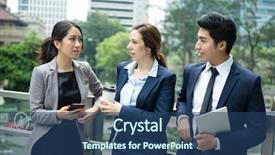  Presentation with office management - Slide deck enhanced with variety management plan - business people talking outside office background and a  colored foreground