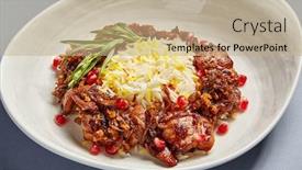  Presentation with culinary arts - Cool new slide deck with variety-meats-with-basmati-close backdrop and a coral colored foreground