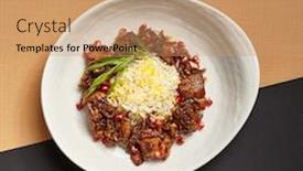  Presentation with culinary arts - Colorful slides enhanced with variety-meats-with-basmati-overhead backdrop and a coral colored foreground