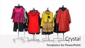  Presentation with clothing wooden clothes hanger object - Slide deck with variety of casual female different background and a white colored foreground