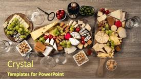  Presentation with nutrition - Slide set with variety-of-cheese-kinds-served background and a violet colored foreground