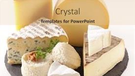  Presentation with white cheese - Amazing PPT theme having variety-of-cheese-on-platter backdrop and a lemonade colored foreground
