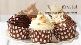  Presentation with cupcakes - Presentation theme featuring variety-of-chocolate-cupcakes-decorated background and a coral colored foreground